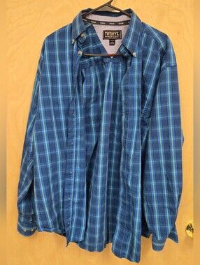 Men's 20x By Wrangler Western Blue Plaid Long Sleeve Button Up Shirt